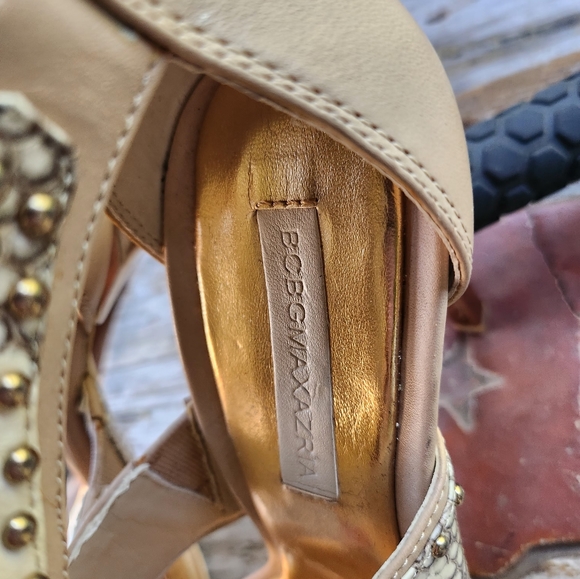 SNAKESKIN CALF HIGH OPEN HEELS BY BCBG - Picture 6 of 9